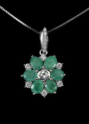 Срібний кулон із натуральними смарагдами, білими топазами та фіанітами