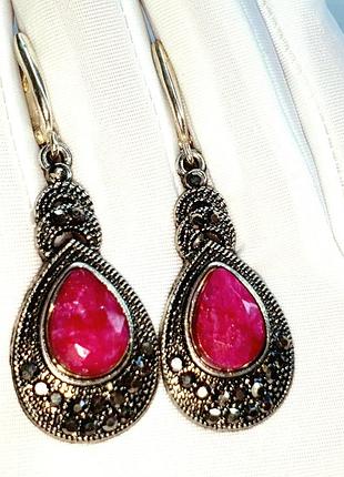 Серьги с индийскими рубинами и марказитами, индийские украшения