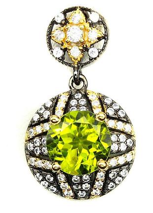 Срібний кулон із натуральними перидотом (хризолітом) і фіанітами