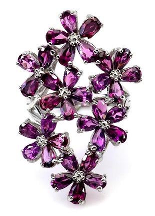 Крупное серебряное кольцо с гранатами родолитами, размер 19