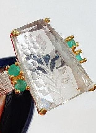 Серебряное кольцо с натуральным празиолитом (зеленым аметистом) и зеленым ониксом, размер 18.5