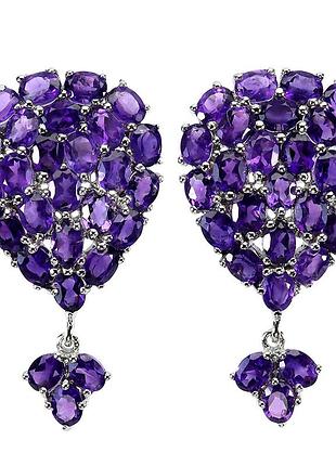 Серебряные серьги гвоздики с натуральными темными уругвайскими аметистами
