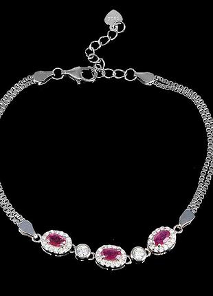 Браслет серебряный 925 пробы с  натуральными рубинами и фианитами