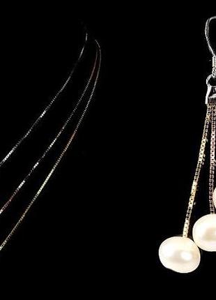 Серебряный позолоченный комплект украшений с натуральным барочным жемчугом  - колье и серьги