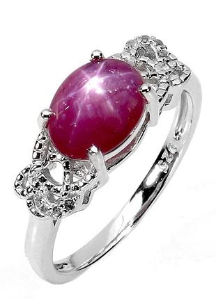 Срібне кільце із зірчастим рубіном і фіанітами