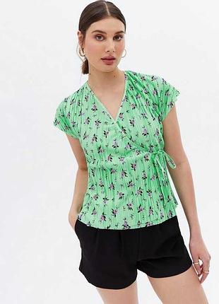 Зелёный плиссированный топ с цветочным принтом new look uk10