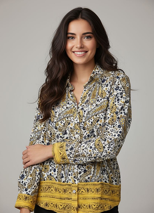 Блуза сорочка в принт zara натуральна