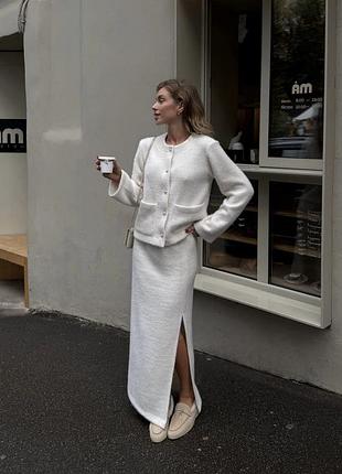 Елегантний костюм з преміальної пухнастої пряжі кардиган та спідниця максі