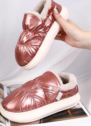 Женские меховые домашние тапочки sanlin пудрового цвета