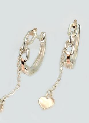 Серебряные серьги с золотыми пластинами и подвеской