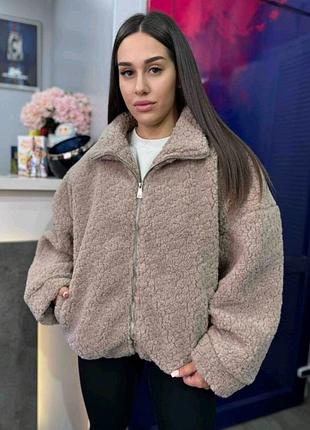 Женский бомбер в трех цветах застежка молния ткань букле барашек размер универсальный