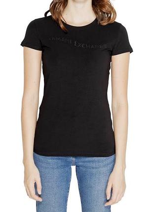 Armani exchange жіноча футболка slim fit з оздобленим логотипом wave розмір s