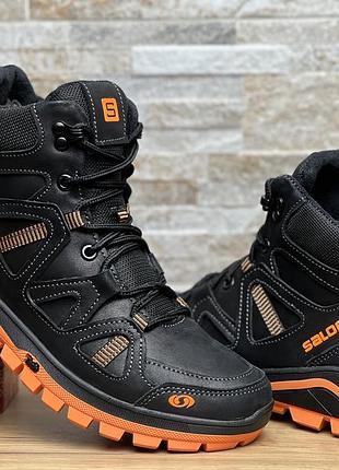 Спортивні шкіряні черевики, кросівки на хутрі salomon winter