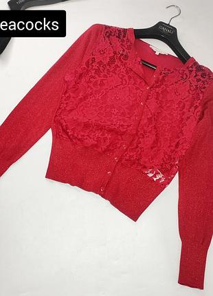 Джемпер жіночий червоний з мереживом на гудзиках від бренду peacocks m