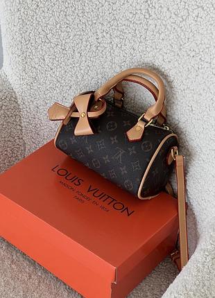 Сумка louis vuitton nano speedy brown жіноча lv луї вітон спіді коричнева бочка , саквояж крос боді