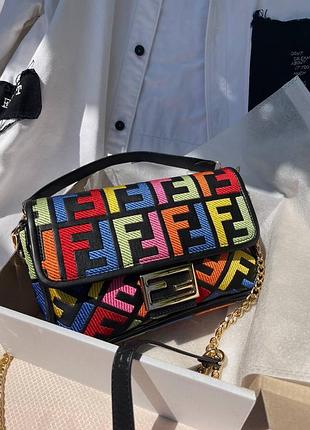 Жіноча сумка fendi multicolor baguette ff різнокольорова фенді крос боді