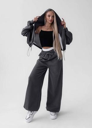 Спортивний костюм жіночий сірий графітовий з капюшоном оверсайз осінній весняний літній