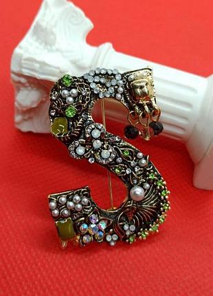 Сказочная брошь буква s в стиле kirks folly, алфавит