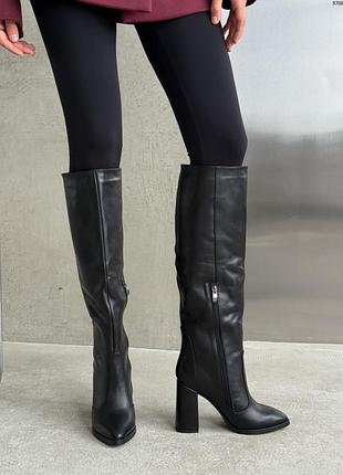 Женские сапоги демисезонные зимние натуральная кожа черные 9708