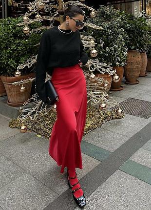 Сатинова спідниця  в яскраво-червоному кольорі s