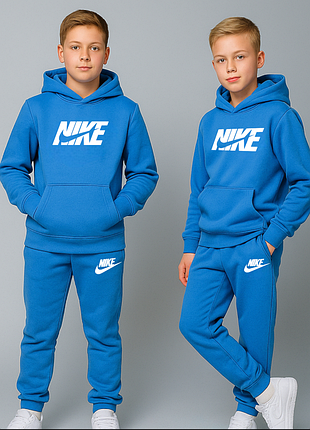 Теплый костюм на флисе для мальчика найк 146-164 см туречевая голубой