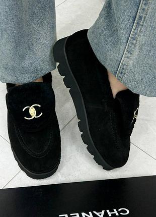 Зимние лоферы шанел на натуральной овчине