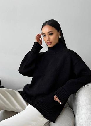 Накладной платеж ❤ 50% шерсть теплый оверсайз свитер мирер под горло с асимметричным низом