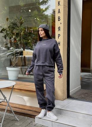 Теплий спортивний костюм на флісі світшот та штани з кишенями