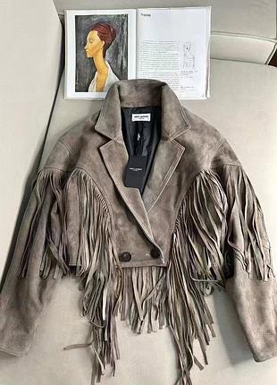 Еко замшева косуха з бахрамою бежева мокко, коричнева, чорна куртка