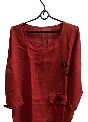 Ефектна блуза сорочка туніка льон 100% xl/2xl оверсайз