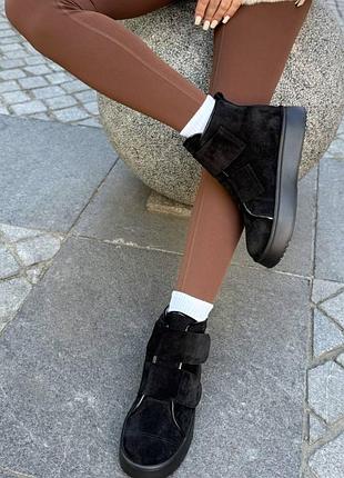 Накладной платеж ❤ натуральные зимние кожаные замшевые ботинки на липучках утеплены натуральным мехом