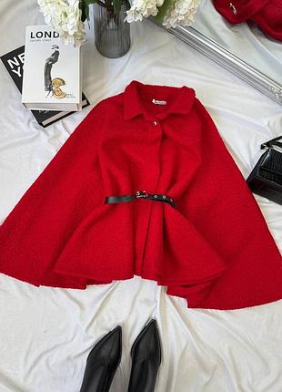 Жіноче тепле пончо букле каракуль червоне мод.4226