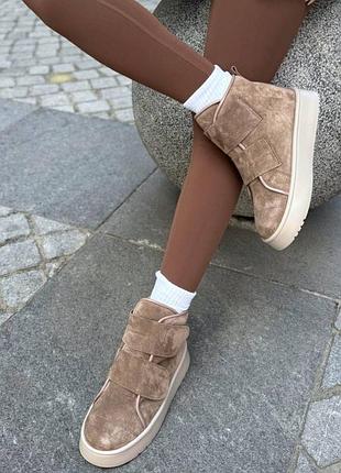 Накладной платеж ❤ натуральные зимние кожаные замшевые ботинки на липучках утеплены натуральным мехом