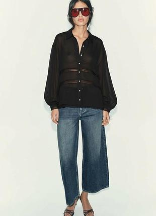 Жіноча чорна напівпрозора блуза сорочка zara р. s