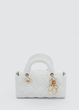 Кожаная белая сумка женская классическая, классическая сумка d-joy patent leather bag in white with gold
