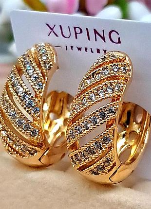 Сережки шарм медичне золото розмір 18 × 7 мм англійська застібка xuping 6051