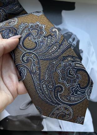 Краватка золота синя пейслі принт вузька жіноча