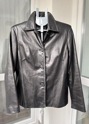 Піджак/куртка шкіряний жіночий j. taylor преміум якості на гудзиках , чорний з контрастним швом,