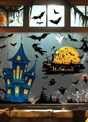 Наклейки на халавін ніч 4 аркуші 29 на 37 см різнобарвний