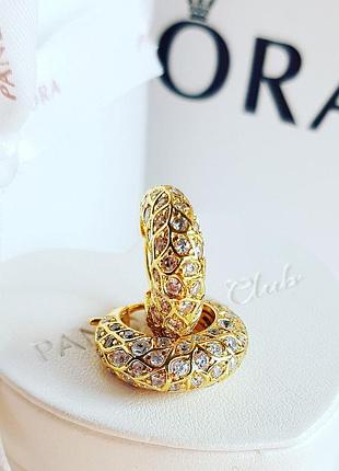 Серебряные объемные серьги шарикчики pandora Пандора с циркониями