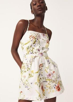 Льняни шорты-комбинезон в клетчатый принт