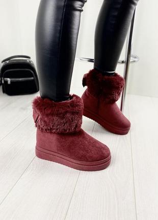 Ботинки женские a02 бордовые (зима эко-замш)2 фото