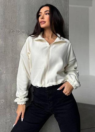 Теплая худи зепка двусторонний флис белая мод.7027