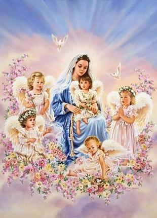 Алмазная мозаика colorart икона дева мария с ангелами 40х50 sp091