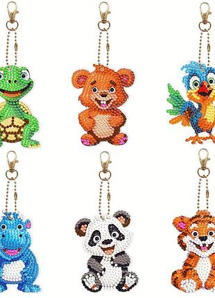 Набор брелков для алмазной мозаики  животные 6шт br32