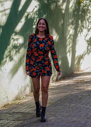 Сукня міні zara з червоними маками l