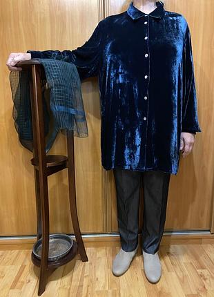 Розкішна сорочка із натурального оксамиту темно бірюзового кольору