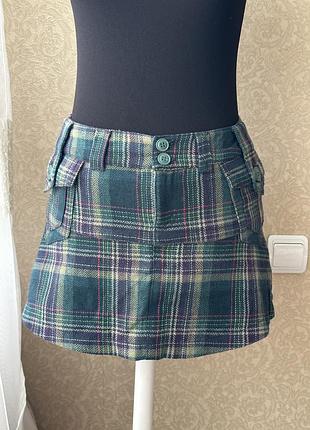 Вінтажна міні спідниця в клітинки з шерстю, розмір xs-m