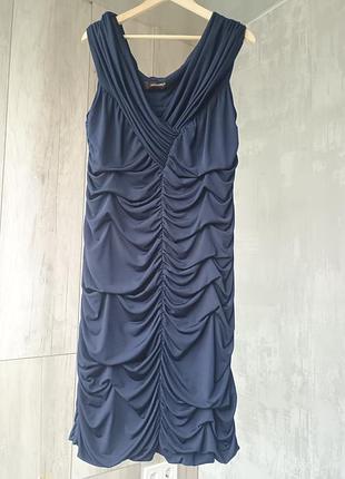 Темно синее платье жатка р.50.