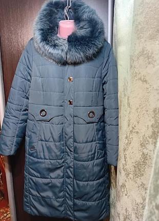 Пальто зимове, на капюшоне хутро песця. зроблено в україні. тепле на синтепоні.